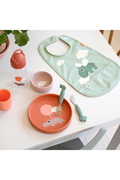 Done By Deer Happy Clouds Green bib with hedgehog