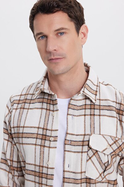 Tudors Men's Slim Fit slim fit plaid single pocket lumberjack shirt