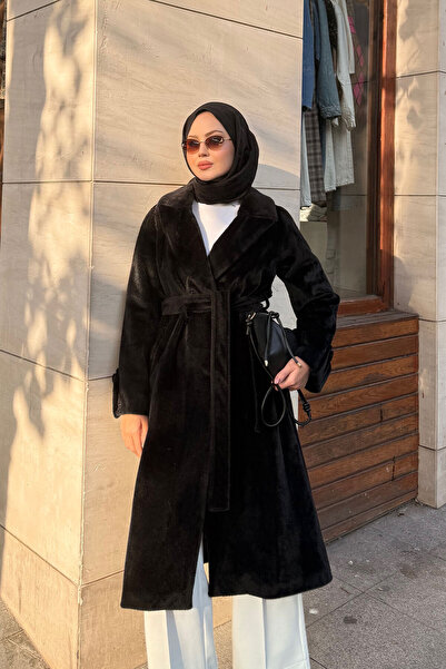 LOCCO Palton lung pentru femei cu epoleți, negru