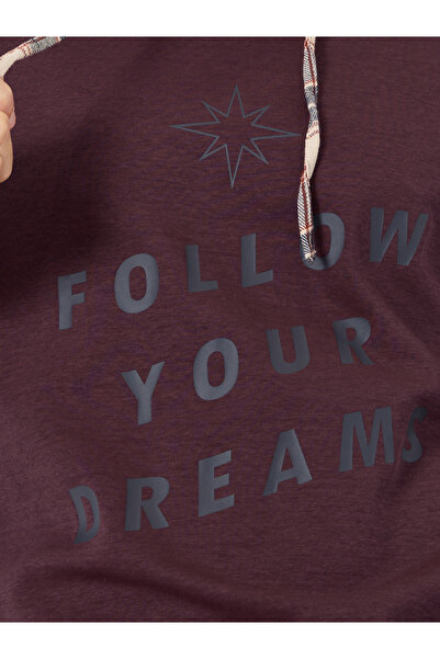 Take Two By Styli Men Maroon Checked Panel Slogan Hoodie