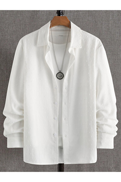 Take Two By Styli Men White Textured Long Sleeve Shirt