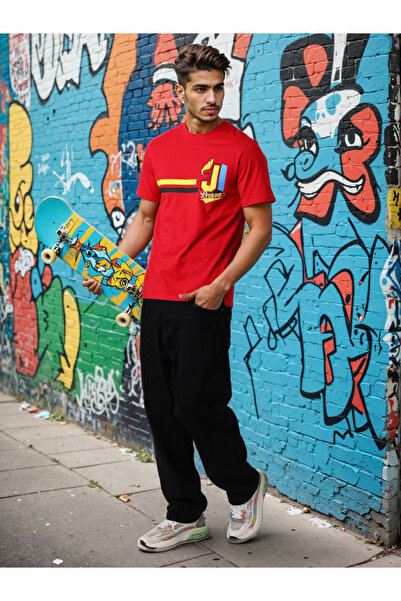 The Indian Garage Co By Styli Men Red Slim Fit Graphic T-Shirt