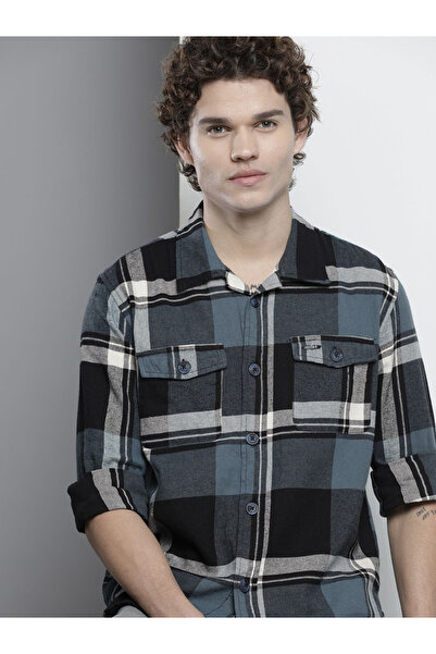 The Indian Garage Co By Styli Men Teal Plaid Shirt with Flap Pocket