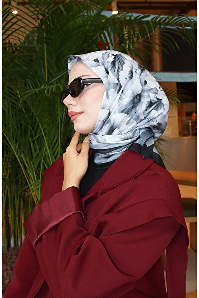 sefamerve Φουλάρι με σχέδιο λουλουδιών 70332-09 Μαύρο Γκρι