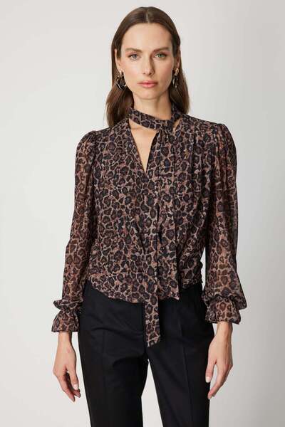 ON Bluză imprimeu leopard cu eșarfă la guler