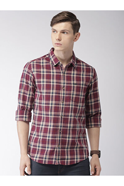 The Indian Garage Co By Styli Maroon Checked Slim Fit Shirt for Men