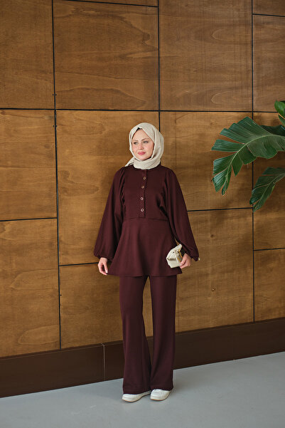 LOCCO Women's Snap Fastener Detail Double Set Burgundy