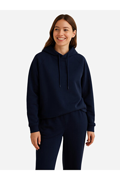 Victor and Jane By Styli Navy Blue Hoodie with Drawstring - 100% Cotton Fleece