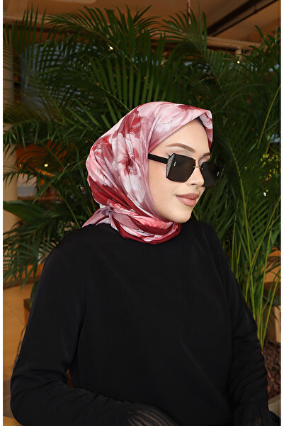 sefamerve Çiçek Desenli Pamuklu Koza Eşarp 70333-14 Bordo Gül Kurusu