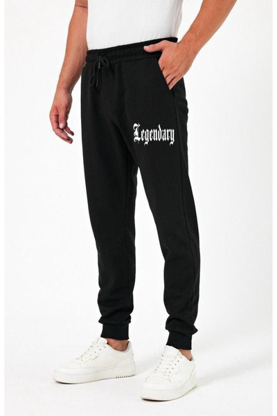 Rivox Men's Black Cotton Sweatpants Slim Fit Skinny Leg Legendary Printed