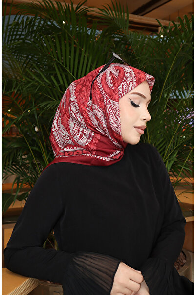 sefamerve Desenli Pamuklu Koza Eşarp 70337-12 Bordo