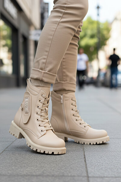 AYAKMOD Beige Fleece Inside Non-Slip Sole Zippered Women's Boots 24024 Z