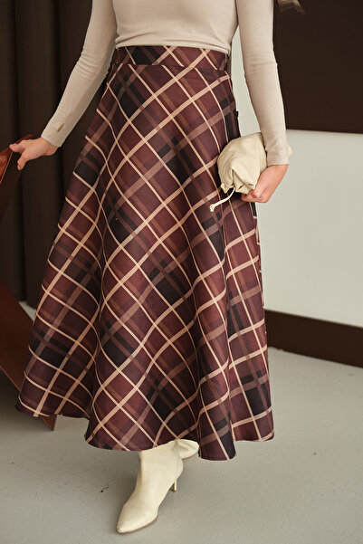 LOCCO Γυναικεία καρό φούστα καφέ