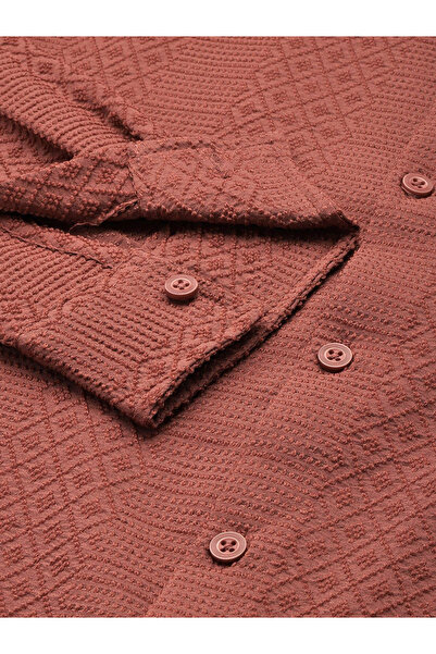 The Indian Garage Co By Styli Men Rust Textured Casual Shirt