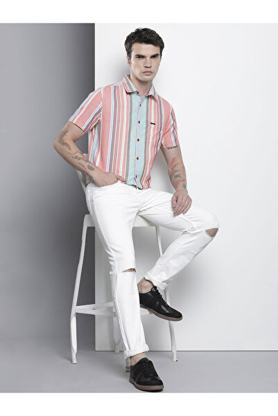 The Indian Garage Co By Styli Men Pink Striped Short Sleeve Shirt