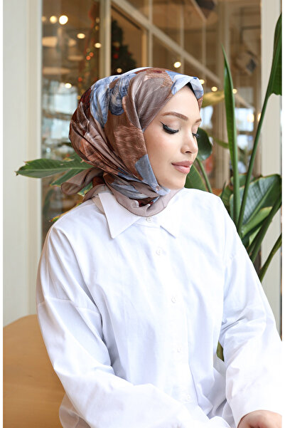 sefamerve Eșarfă din bumbac cu modele florale 70336-04 Maro nurcă