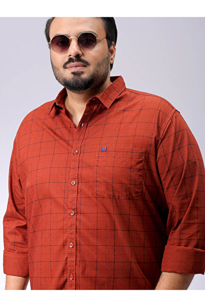 HardSoda By Styli Plus Size Rust Checkered Shirt