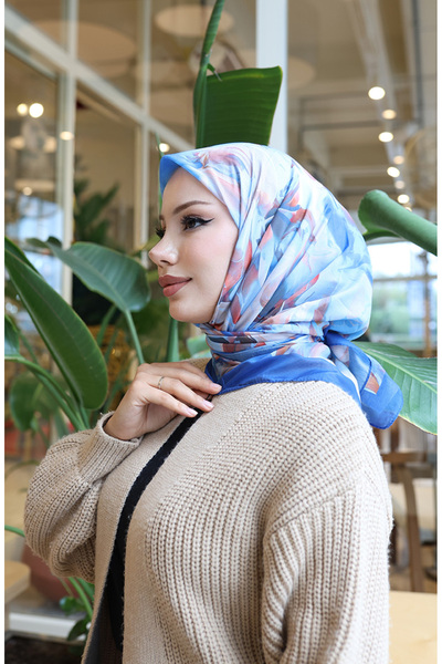 sefamerve Eșarfă din bumbac cu model Cocoon 70335-03 Parlament Blue