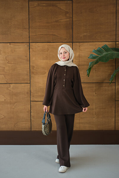 LOCCO Γυναικείο Σετ Καφέ με Κορδόνια Κορδόνια Κορδόνια Καφέ