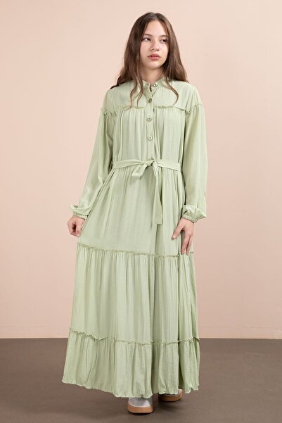 Cansın Mini Rochie lungă pentru fetiță, cu mâneci verzi, cu curea, 23400