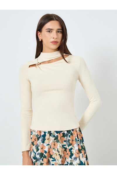 Take Two By Styli Beige Long Sleeve Cutout Top