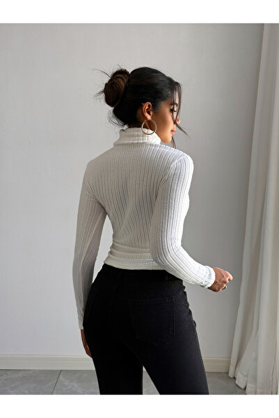 Take Two By Styli Women White Ribbed Turtleneck Top