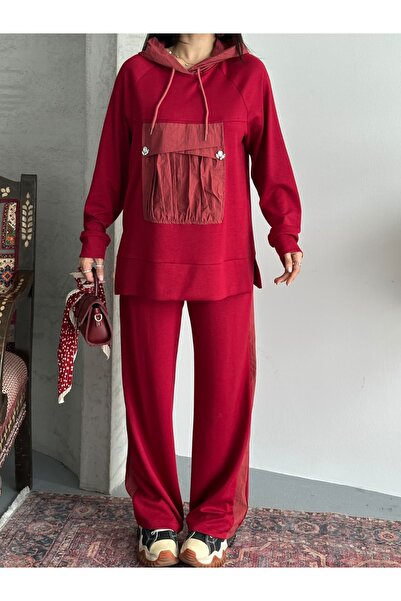 Moda İkra Hooded Top and Bottom Set with Decorative Pocket Detail for Women