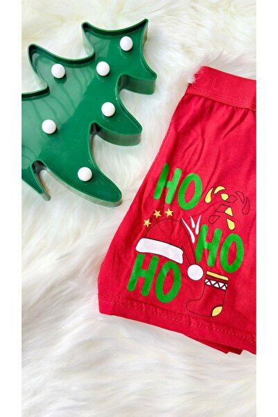 Sinem Çeyiz Poli 905 Red New Year Santa Claus Pine Tree Deer Patterned Boxer