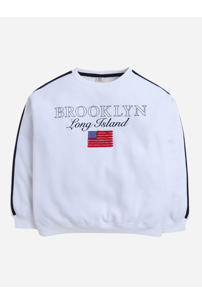 Victor and Jane By Styli Off White Brooklyn Graphic Sweatshirt - 100% Cotton Fleece