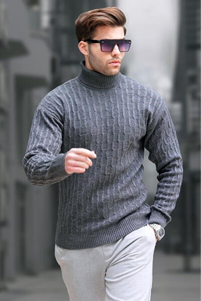 Madmext Anthracite Turtleneck Patterned Men's Sweater 6835