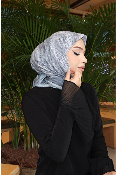 sefamerve Desenli Pamuklu Koza Eşarp 70337-11 Gri