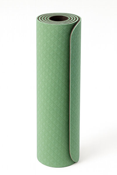 SUNYOGA Kaymaz TPE Yoga Matı 6 mm – Çift Renkli Desenli Yüzey Mint Yeşili Yog...