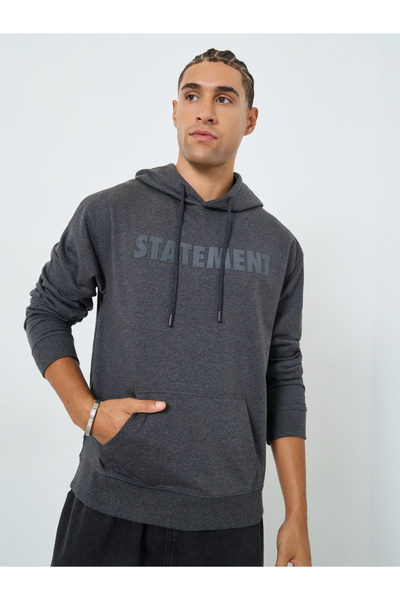 Styli Men Charcoal Relaxed Fit HD Print Hoodie