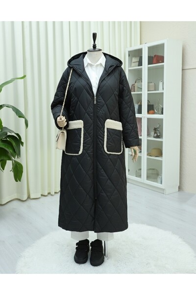 HİJABAYA Μακρύ καπιτονέ παλτό με κουκούλα και φερμουάρ με επένδυση