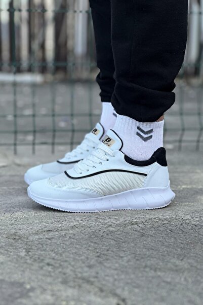 Mhoda Shoes Rlx062 Men's Lace-Up Knit Casual Sneakers Tbt - White/Black