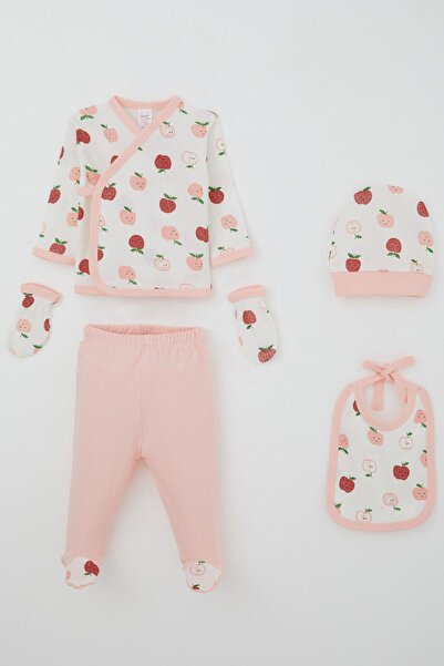 Breeze Baby Girl Hospital Release 5-Piece Cute Little Apple Patterned 0-3 Months, Ecru