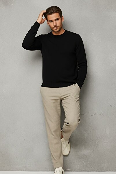 COMBİNE MİCHAİL Men's Crew Neck Casual Black Knit Sweater