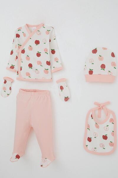 Breeze Baby Girl Hospital Release 5-Piece Cute Little Apple Patterned 0-3 Months, Ecru