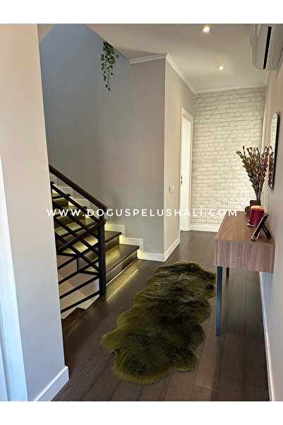 Doğuş Peluş Halı A Post Haki Yeşil Yumuşak Dokulu Peluş Halı Çift Kafa Post