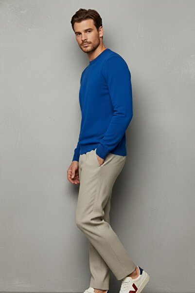 COMBİNE MİCHAİL Men's Crew Neck Casual Blue Knit Sweater