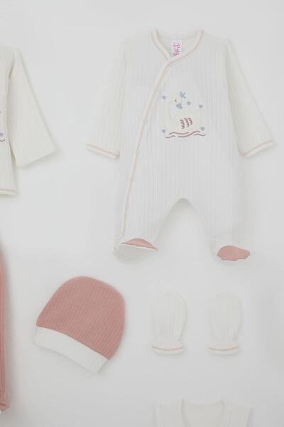 Breeze Baby Girl Hospital Release 8-Piece Cute Queen Swan Embroidered Set 0-3 Months, Ecru
