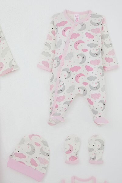 Breeze Baby Girl Hospital Release 8-Piece Sky-Themed Sleepy Moon Patterned 0-3 Months, Ecru