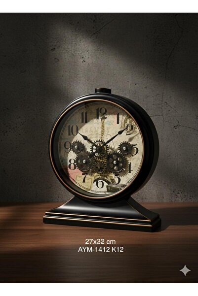 Hinora Siyah Renk İçi Çarklı Plastik Şık Masa Saati 27x32cm