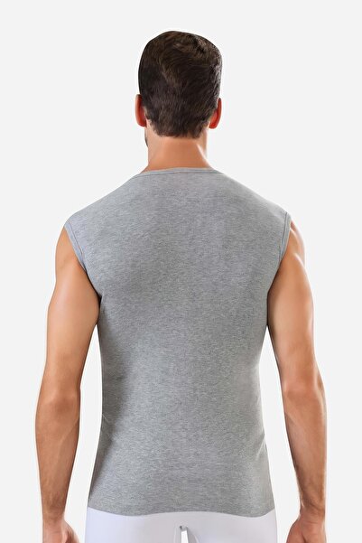 Arma Yıldız 3 Pieces Gray Sleeveless Men's Undershirt V-Neck Zero Sleeve T-Shirt 100% Cotton