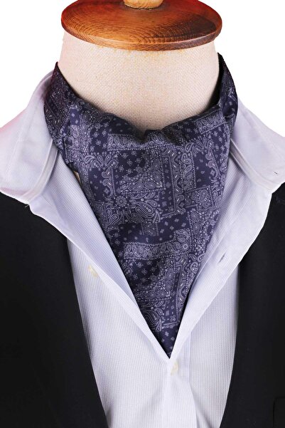 Kravatkolik Navy Blue Motif Pattern Men's Scarf Ascot K669