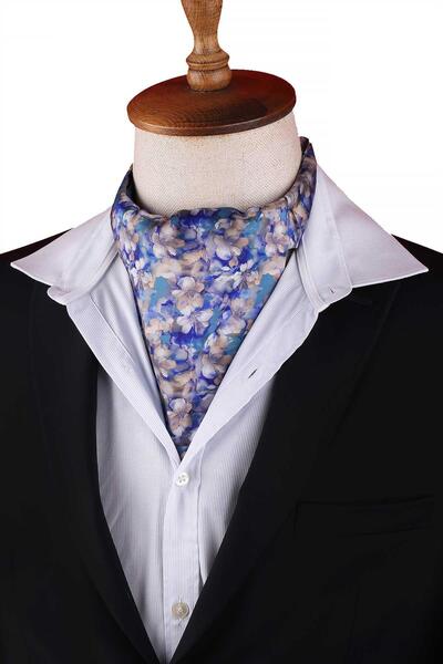 Kravatkolik Blue Watercolor Floral Pattern Men's Scarf Ascot K662