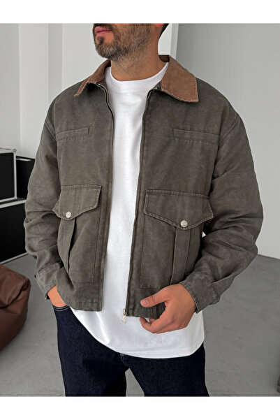BYBASICMAN Μπουφάν με λεπτομέρεια τσέπης με χακί γιακά BRY-110-07