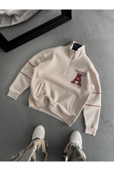 BYBASICMAN Bej A Swea brodat tricou TW-7085