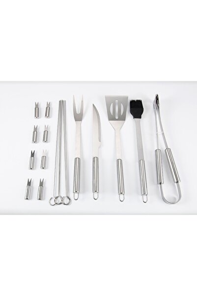 Flippy 18-Piece Stainless Steel Grill Utensil Set with Oxford Bag, Silver