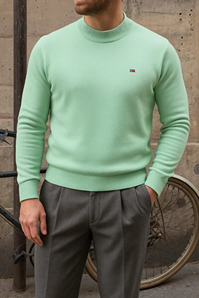 comstar Ανδρικό χειμερινό πουλόβερ με μισό λαιμό, στενό βασικό πουλόβερ μέντας